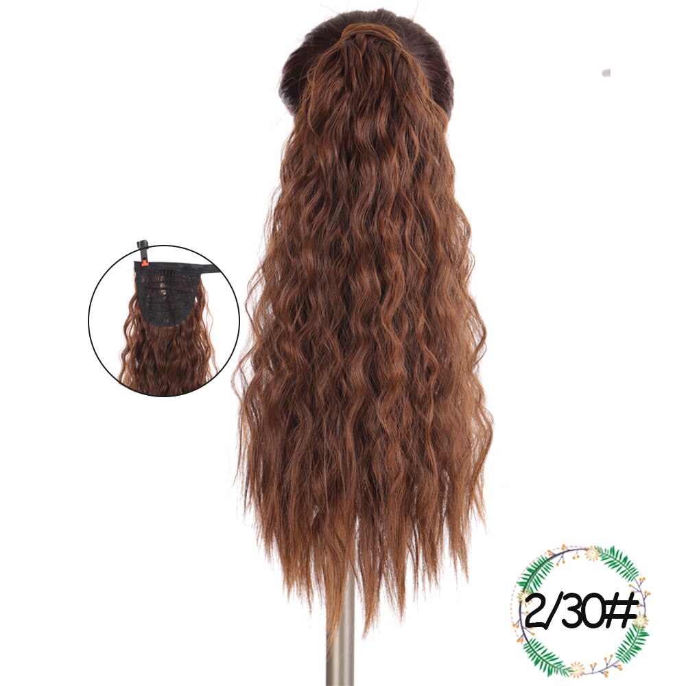 Weilai extensions syntetisk wrap on clip hestehaler majs bølget hestehale hårstykke ombre brun rød falsk hår lang hestehale paryk: M022-2130