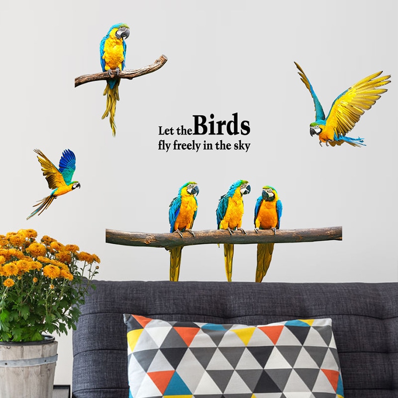 Papegaai Muurstickers Vogels Muurstickers Ara Art Home Decor voor Kinderkamer DIY Vinyl Woondecoratie Dieren Wallpapers Verwijderbare