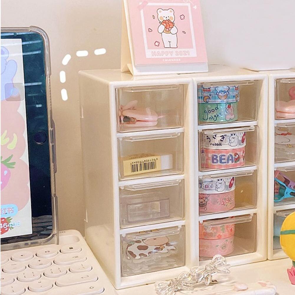 Desktop Organizer 4 Drawers Storage Cabinet Organizer Mini Transparent Cabinets Drawers Plastic Jewelry Cosmetic Makeup Box