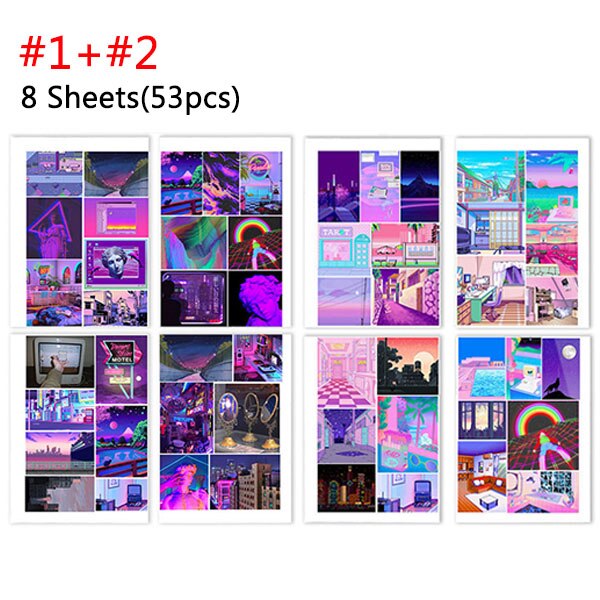4Sheets Pink Series Stickers Aesthetic Stickers Retro Vaporwave Paper Sticker Scrapbooking Decorative Diary Planner Stationery: 2 Sheets