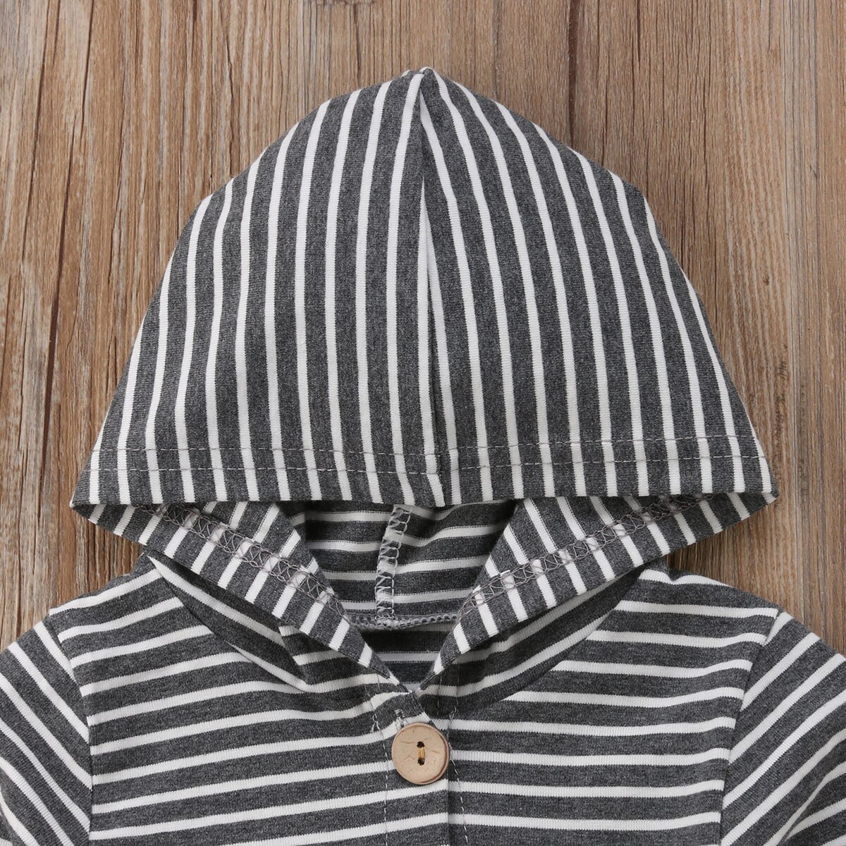 0-24M printemps automne tenues enfant en bas âge bébé filles garçons à capuche à manches longues simple boutonnage gris rayé combinaisons barboteuses