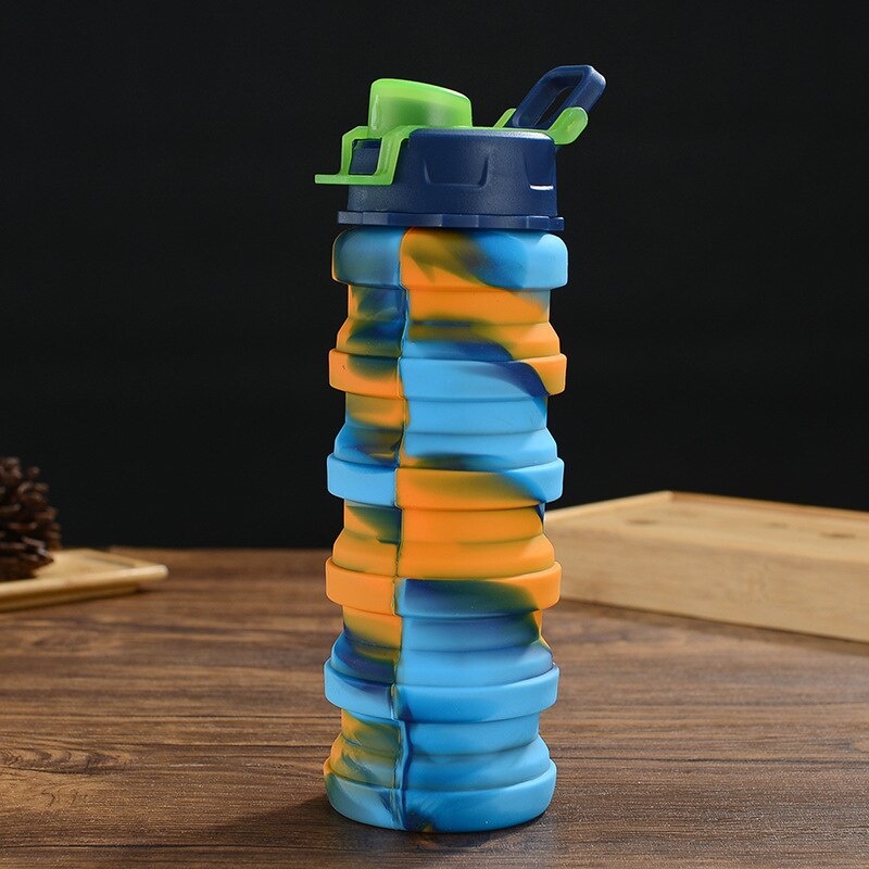 Colorful Water Bottle 500ML Leakproof Fold Silicone Kettle Outdoor Mountaineer Hiking Office Camping Portable Kids Water Bottle: Colorful 1