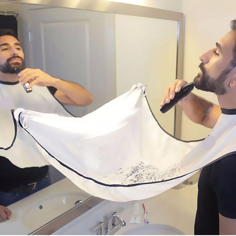 Mann pongee skjegg omsorg barbering forkle smekke trimmer ansiktshår kappe vask svart hvit barbering leie verktøy husholdnings rengjøringe beskyttelse: Hvit