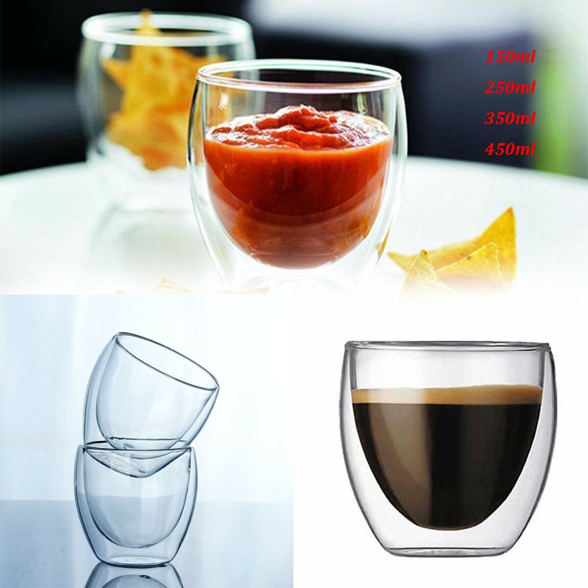 Dobbel vegg glass kopp kaffeglass krus varmebestandig espressoglass kopp
