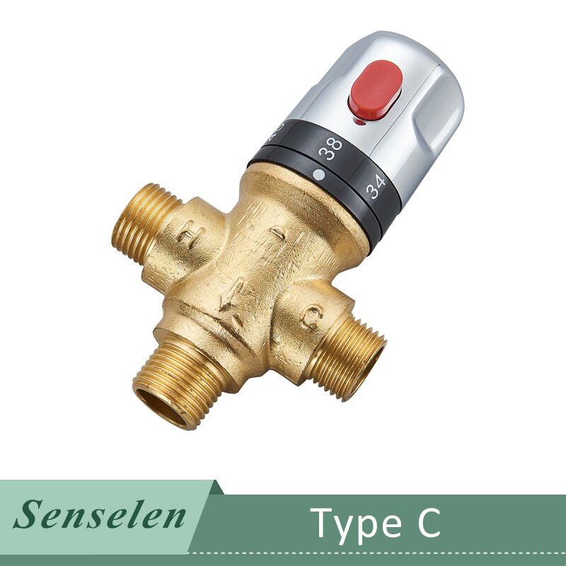 Thermostatic Mixing Valve Brass Standard 1/2 Temperature Control Shower Faucet Valve Thermostat for Bathroom Kitchen Faucet: Red