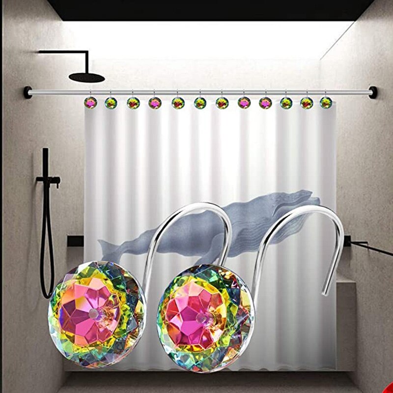 12PCS Shower Curtain Hooks Rings for Bathroom, Decorative Resin Shower Curtain Hooks Rods Curtains and Liner