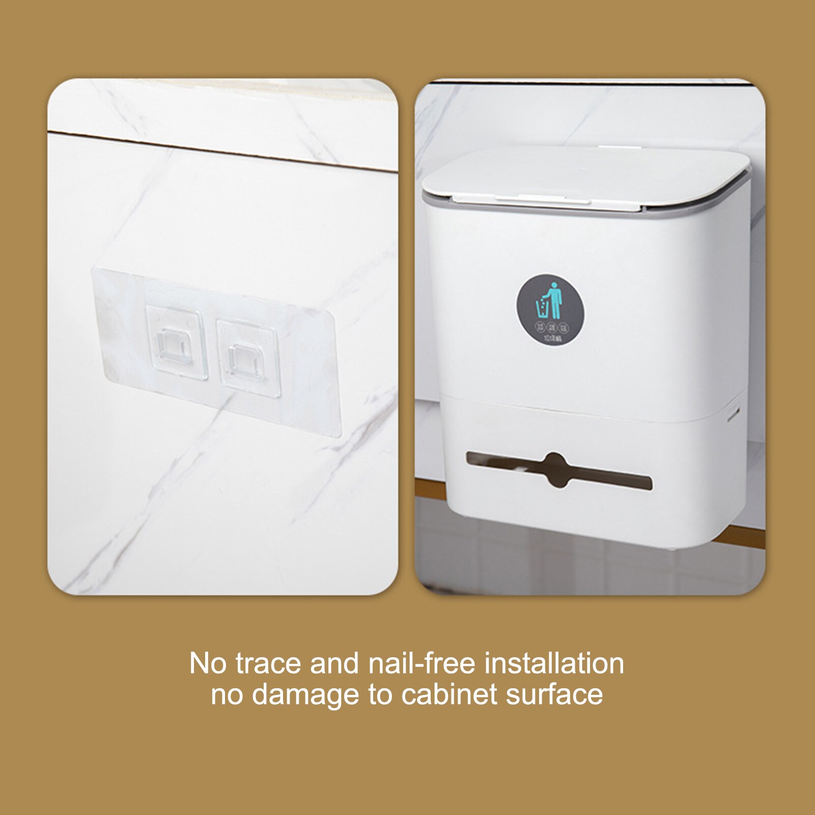 Sliding Lid Trash Can Kitchen Cabinet Door Hanging Plastic Storage Sanitary Bucket Wall Mounted Folding Waste Bin Kitchen Tools