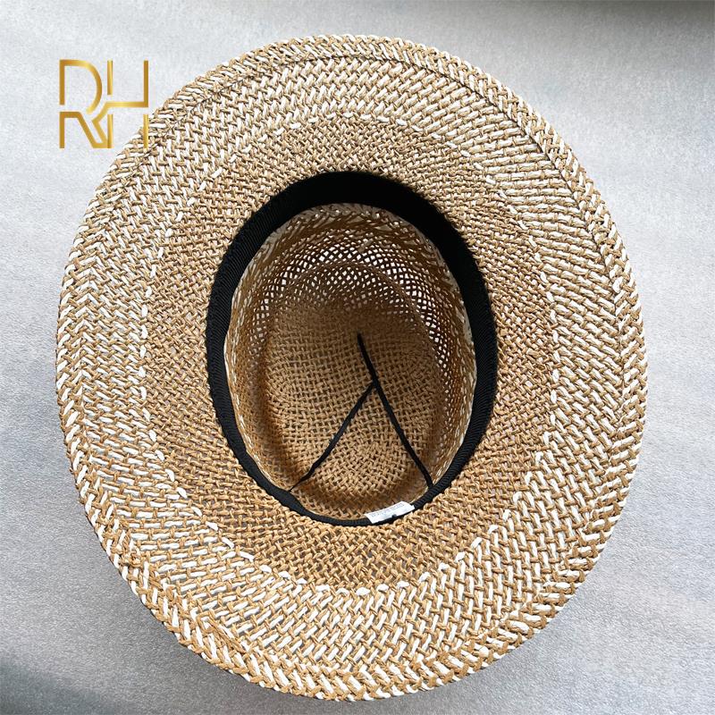 Chapeau de paille rigide en Crochet RH fait à la main, décontracté, Panama, plage, chapeau Fedora, large bord, respirant, à la