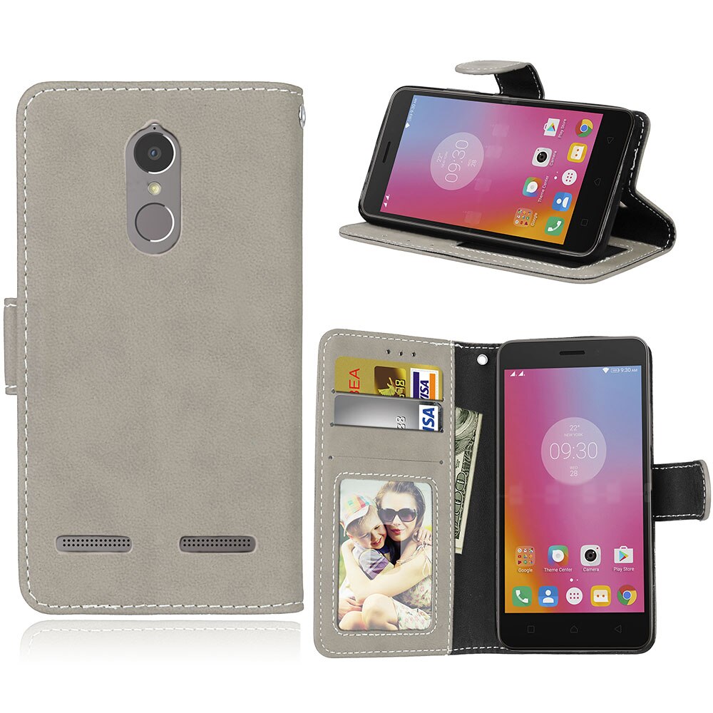De cuero para Lenovo K6 funda magnética de cuero Flip para Lenovo K6 de 5,0 "K33a48 K33a42 teléfono caso cubierta con titular de la tarjeta: For Lenovo K6 / Gray