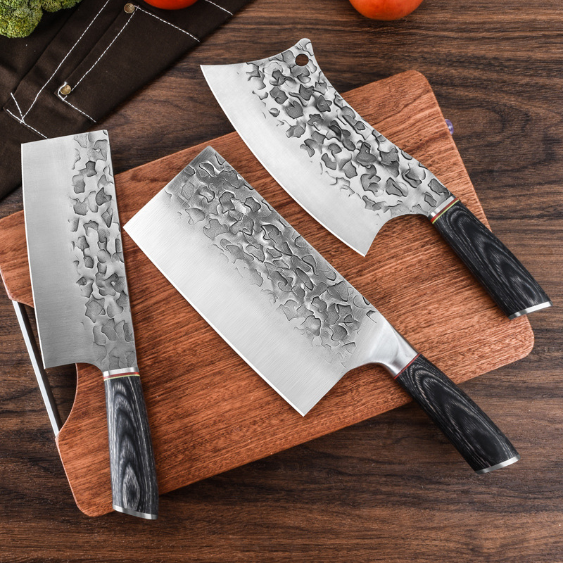 Couteau de Chef forgé Super tranchant, couteau de boucher, couteau de cuisine chinois en acier inoxydable, outils de cuisine avec manche en bois