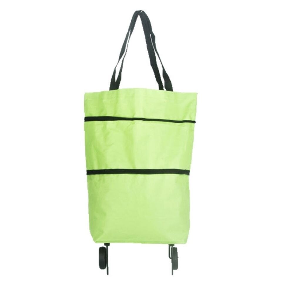 Collapsible Supermarket Bag, Cute Cartoon Sopping Bag + with Wheels Tote Food Market Cart Supermarket Trolley Bag: green