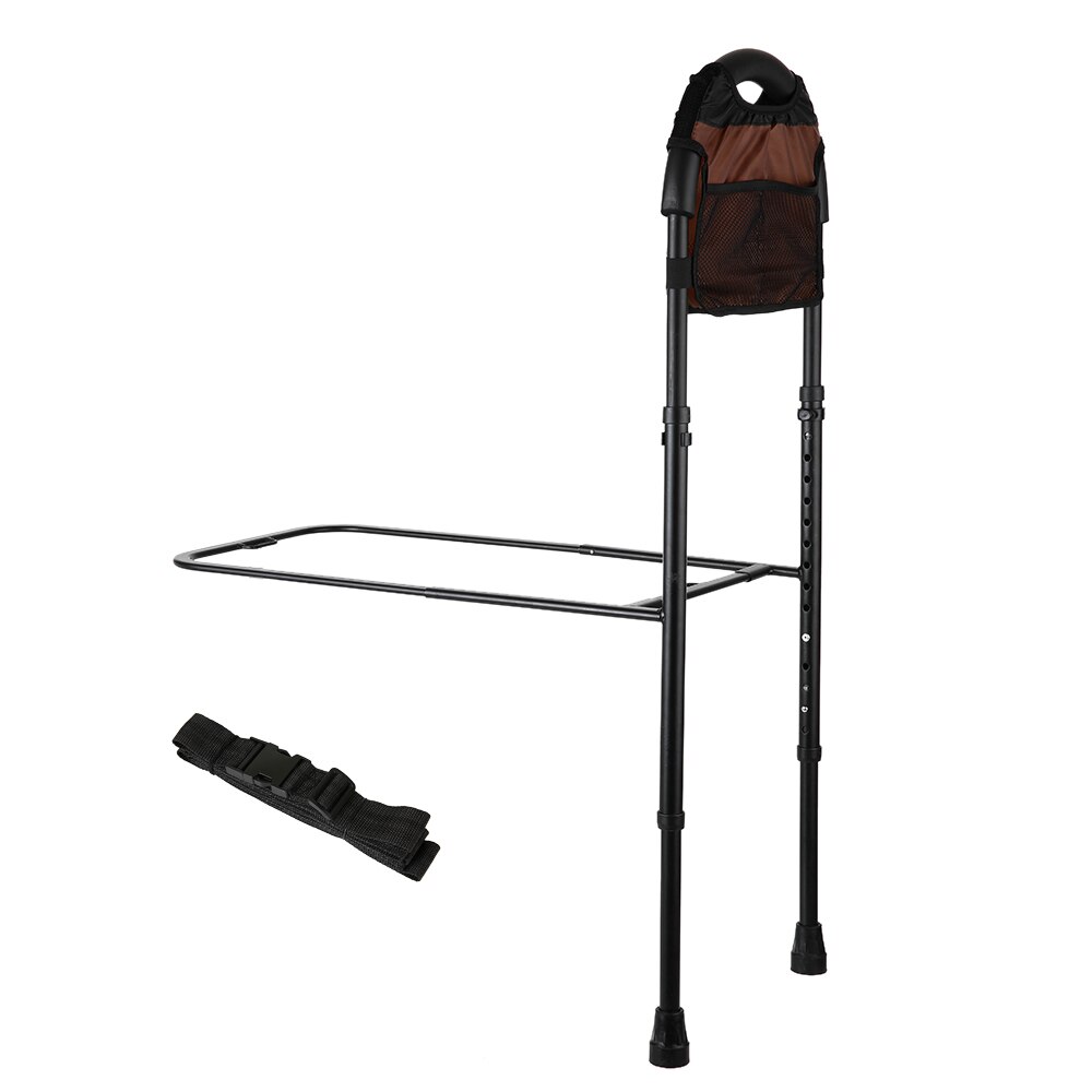 Carevas Height Adjustable Hand Bed Rail for Elderly Senior with Floor Support &amp; Pouch Aluminum Bed Assist Bar Handle Hand Rail