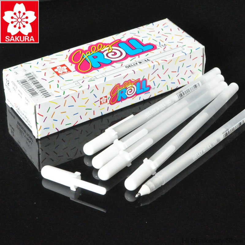 12 Pcs/Lot Sakura WHITE Gold Gelly Roll Water Based 0.7 mm XPGB#50 Gel Pen made in Japan