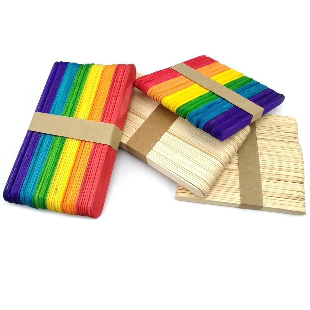 50Pcs/Lot Colorful Ice Cream Sticks Wooden Popsicle Sticks Natural Wood Kids DIY Hand Crafts Art Ice Cream Lolly Cake Tools