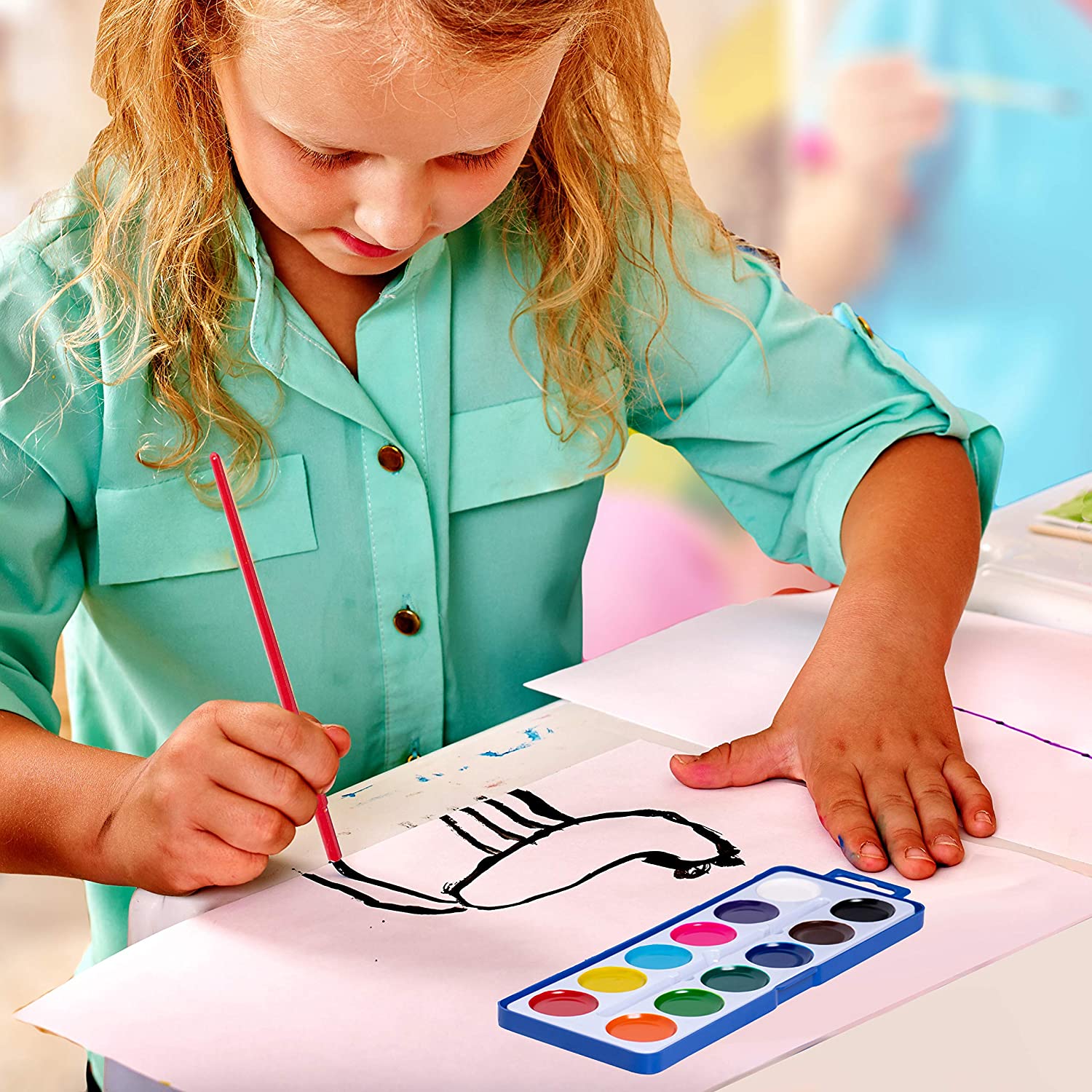 Juego de acuarelas lavables para niños y adultos, 6-24 colores, perfectas para la escuela y en casa, incluye pincel