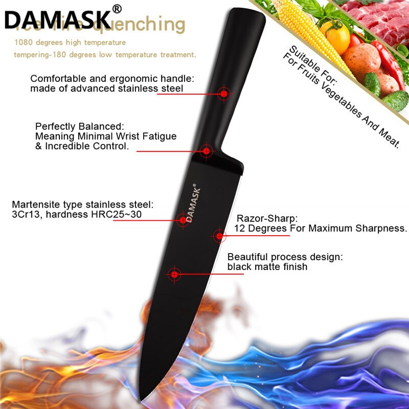 Juego de cuchillos Damasco de acero inoxidable 3cr13, utensilio de cocina para cortar pan, Santoku, Chef, accesorio de cocina