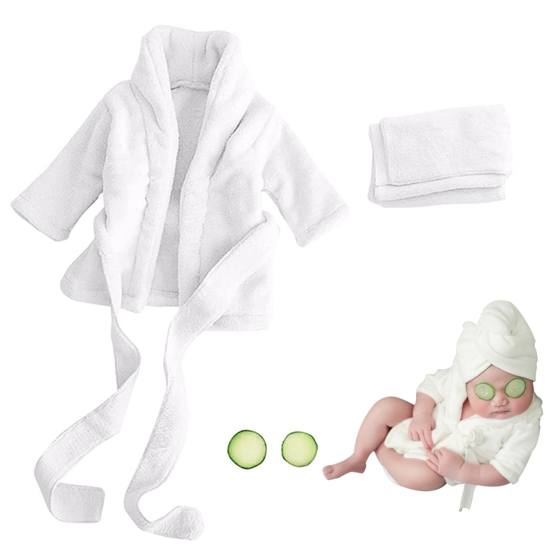 Newborn Photography Props Bathrobe Wrapping Head Headscarf Plastic Cucumber Slice Set for Infant Boys Girls Costume: White / Newborn