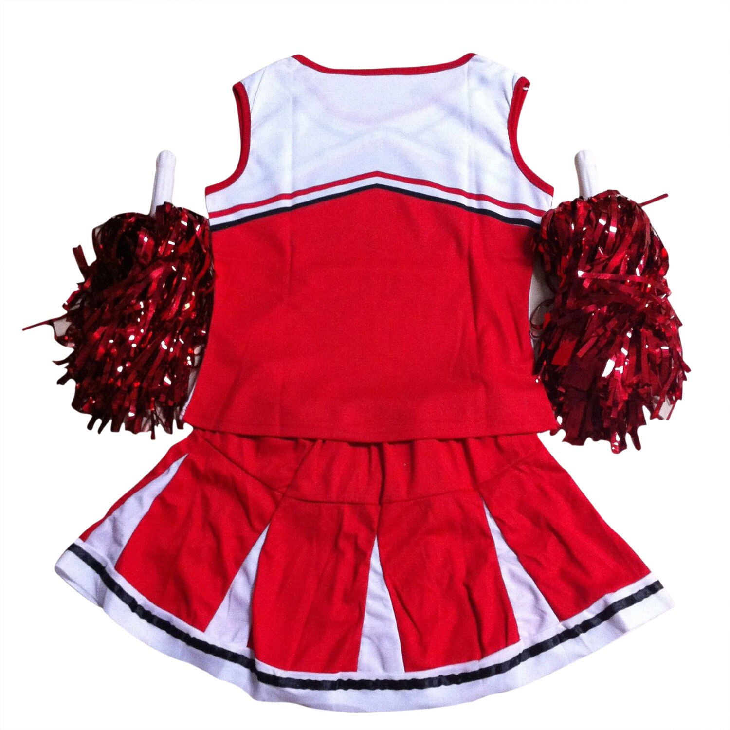 Med 2 stk pom poms tank top underkjole pom cheerleader 2 stykke jakkesæt rødt kostume danseuniformer skoleelever kjole 170cm