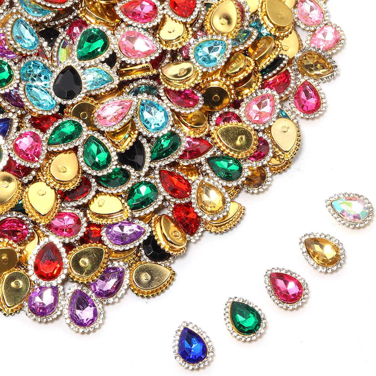 20 piezas forma de gota de agua de girasol, garra de costura, diamantes de imitación, cristales, cuentas de vidrio, botones, piedras para coser, diamantes de imitación para coser ropa