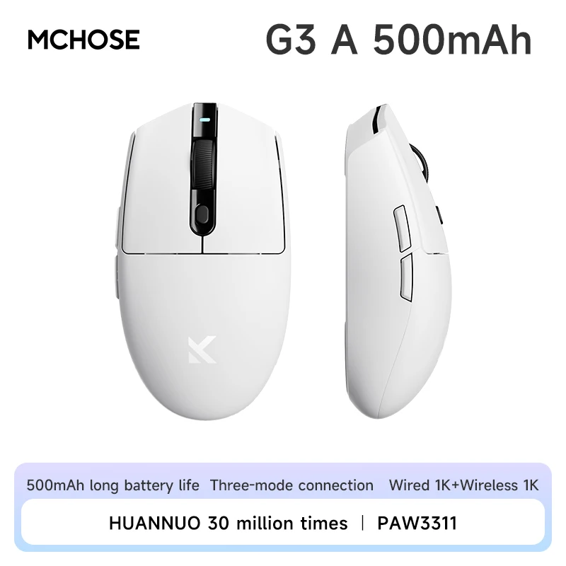 MCHOSE G3 Gaming Mouse Buletooth 2.4G Paw3311 12000DPI Tri-mode Wireless Lightweight Mouse Ergonomics Gamer Laptop PC: WHITE