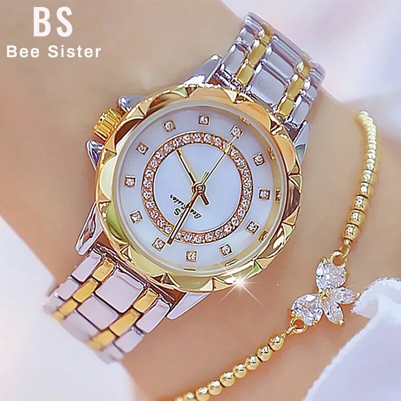 Luxury Brand 2022 Diamond Women Watch Rhinestone Ladies Watches Rose Gold Clock Wrist Watches For Women relogio feminino: silver gold bracelet