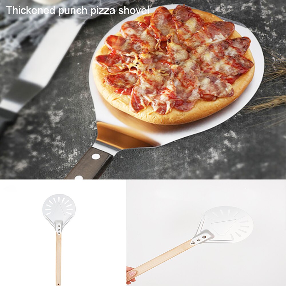 Pizza Turning small Pizza Peel Paddle Short round Pizza Tool Non Slip wooden Handle 7 8 9 inch Perforated Pizza Shovel Aluminum