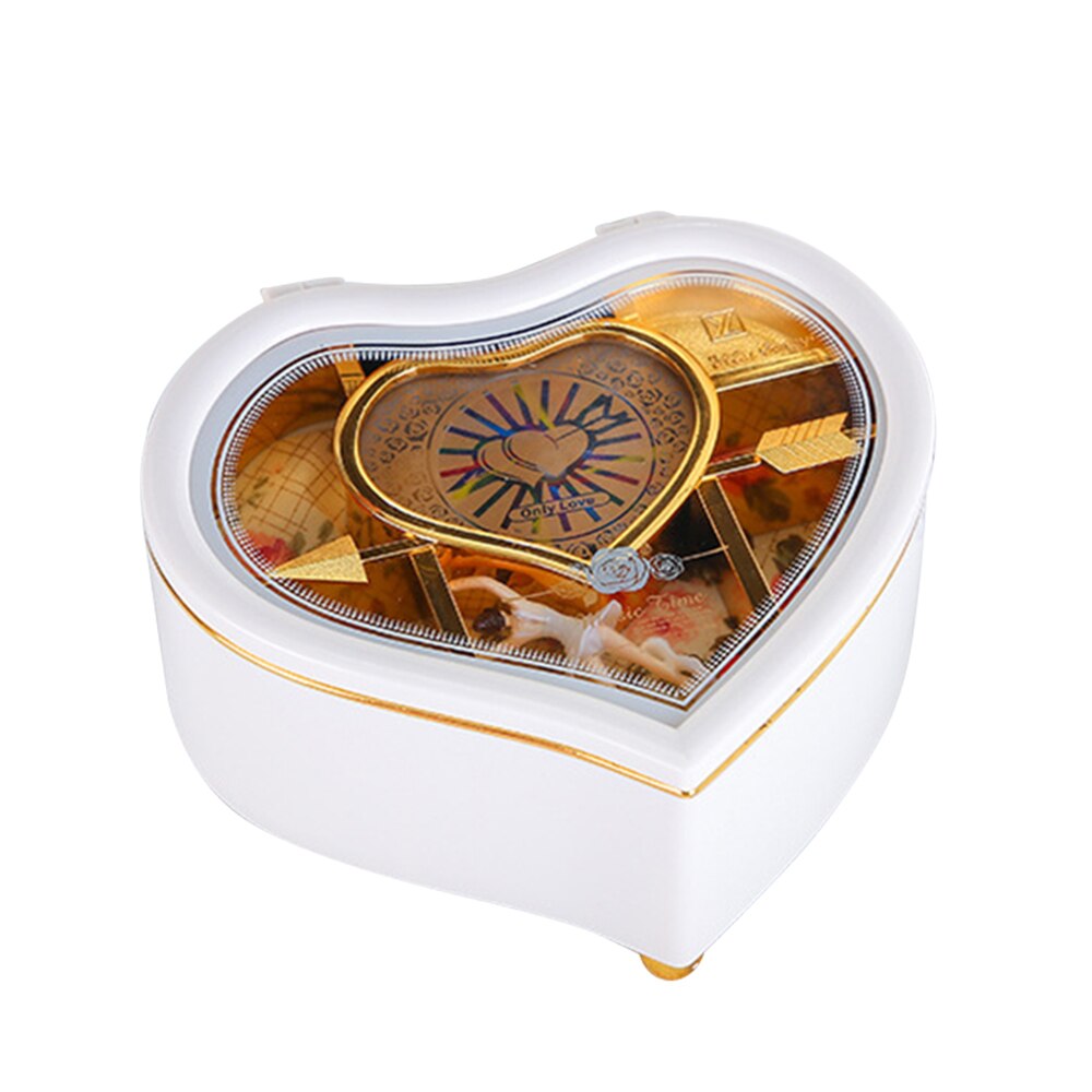 Jewelry Storage Box clockwork Music Box Valentine's Day Year's with Dancer: white