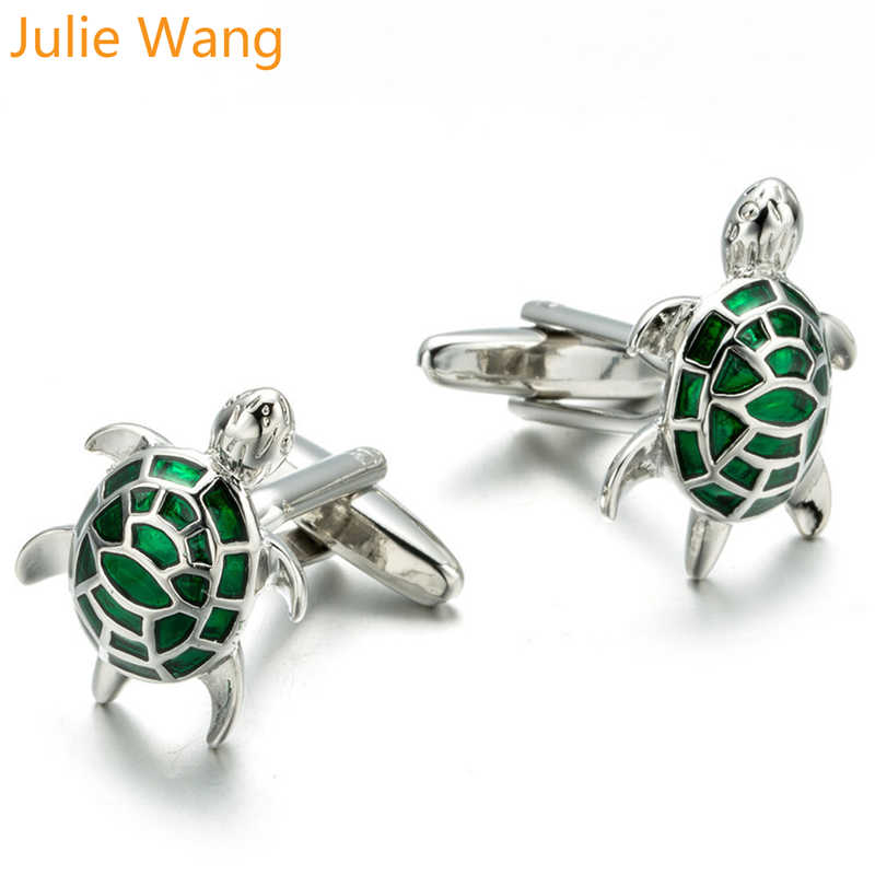 Julie Wang 1 Par Tartaruga de Bronze Abotoaduras Para homens Francês Camiseta Manga Prego Botões de Punho de Alta Qualidade Verde de Negócios presente