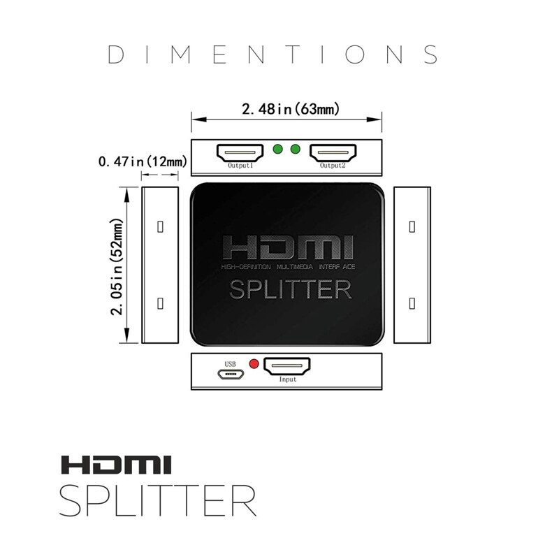 Hdmi Splitter 1 In 2 Out-Ultra Hd 4K 4 Port Hdmi Adapter Voor Fire Stick/Apple tv/Fire Tv/Roku Tv/Ps4 Pro/Xbox One X/Wii U