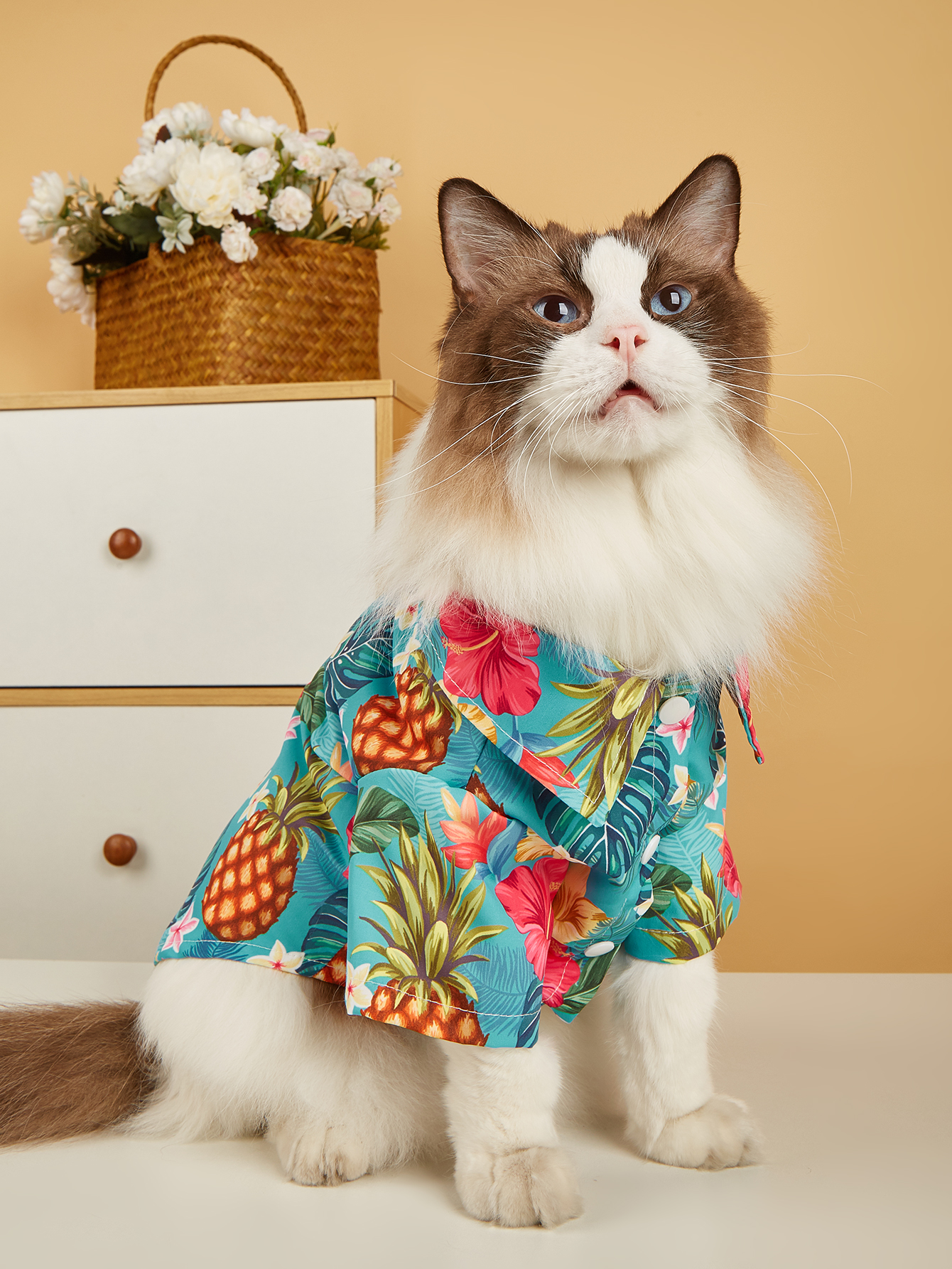 Dog Cloth for Small Dogs Coconut Tree Printed Costume Puppy with Doggie Plaid Pet Clothes Soft Apparel Attire Hawaii Style