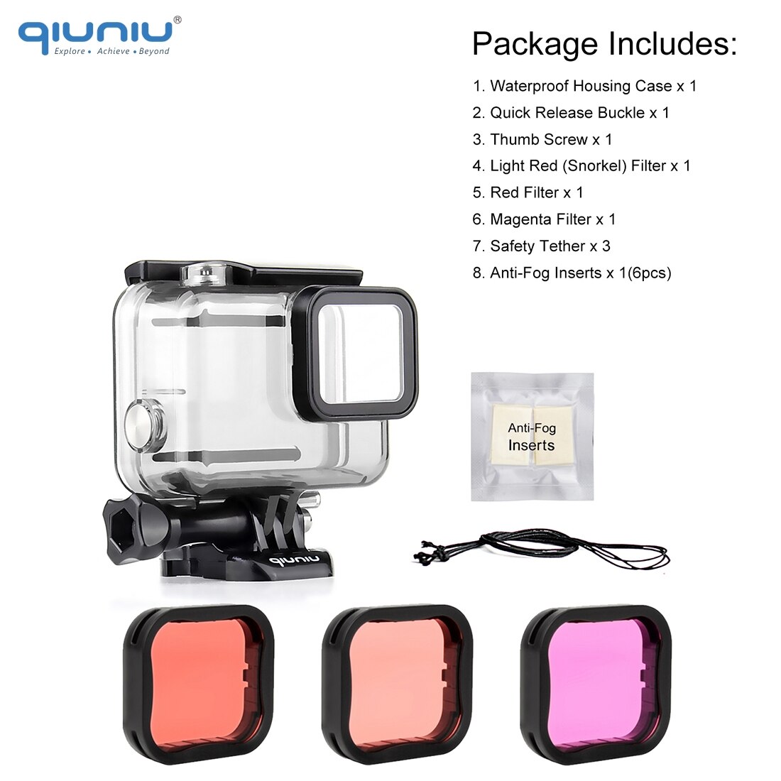 Qiuniu voor gopro hero 7/6/5 zwarte beschermende skeletbehuizing, zijwaartse open behuizing voor gopro 5 6 7 zwarte behuizing accessoires: Waterdichte behuizing