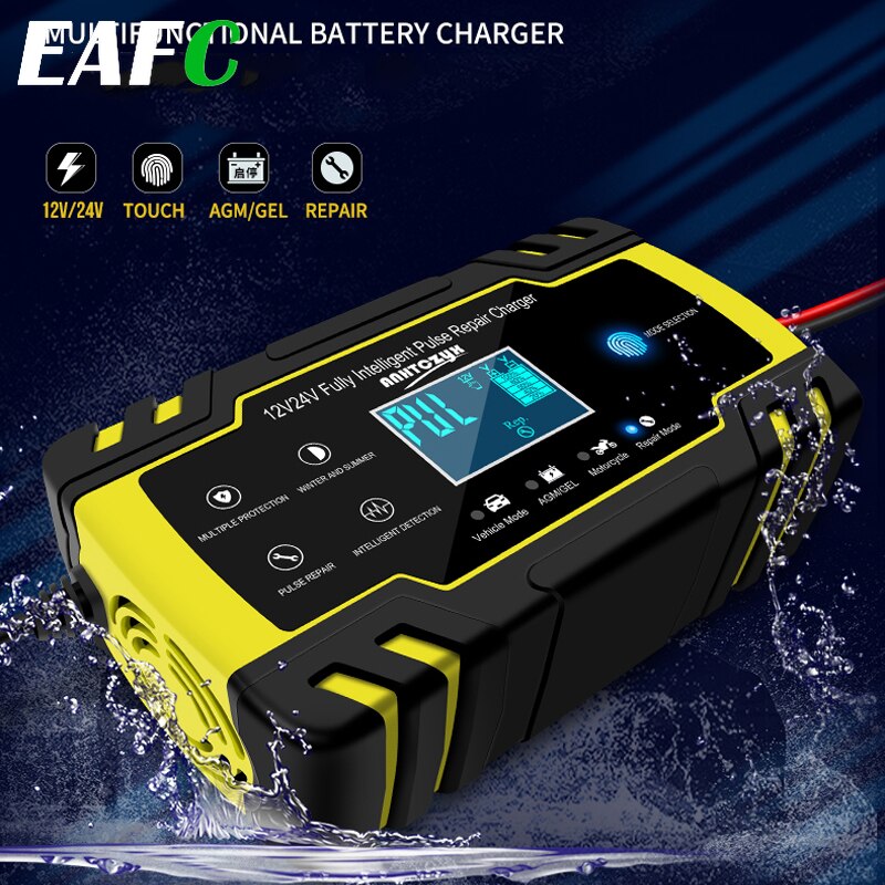 Chargeur de batterie automatique pour voiture, 12V — 24V 8 A, starter rapide pour véhicule, pour batteries au plomb, avec affichage numérique LCD