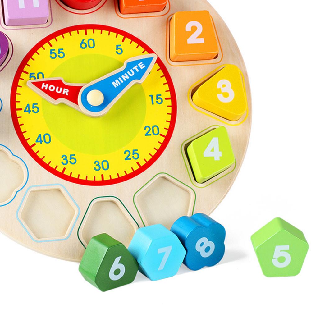 Wooden Digital Numbers Clock Puzzles Geometry Cognitive Kids Toddler Early Education Toy