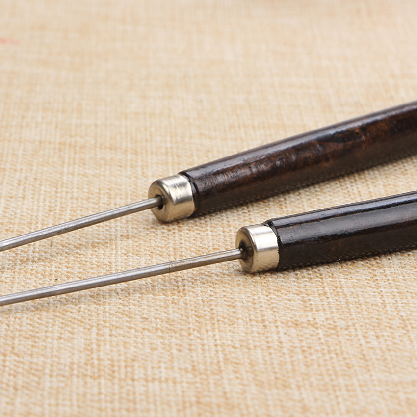 Wooden Handle Steel Awl Hand Stitching Taper DIY Cloth Leather Sharp Puncher Handcraft Knitting Sewing Needle Gadget Dia 2mm