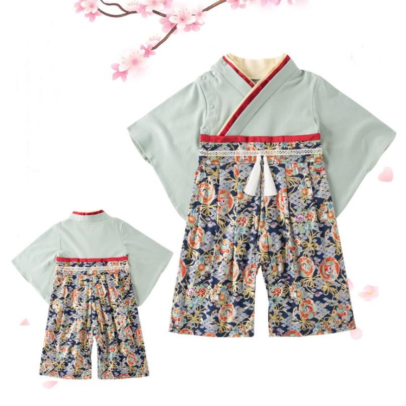Baby Jongens Meisjes Kleding Japanse Stijl Kids Romper Retro Badjas Uniform Zuigelingen Pyjama Lange Mouwen Gedrukt Kimono A204