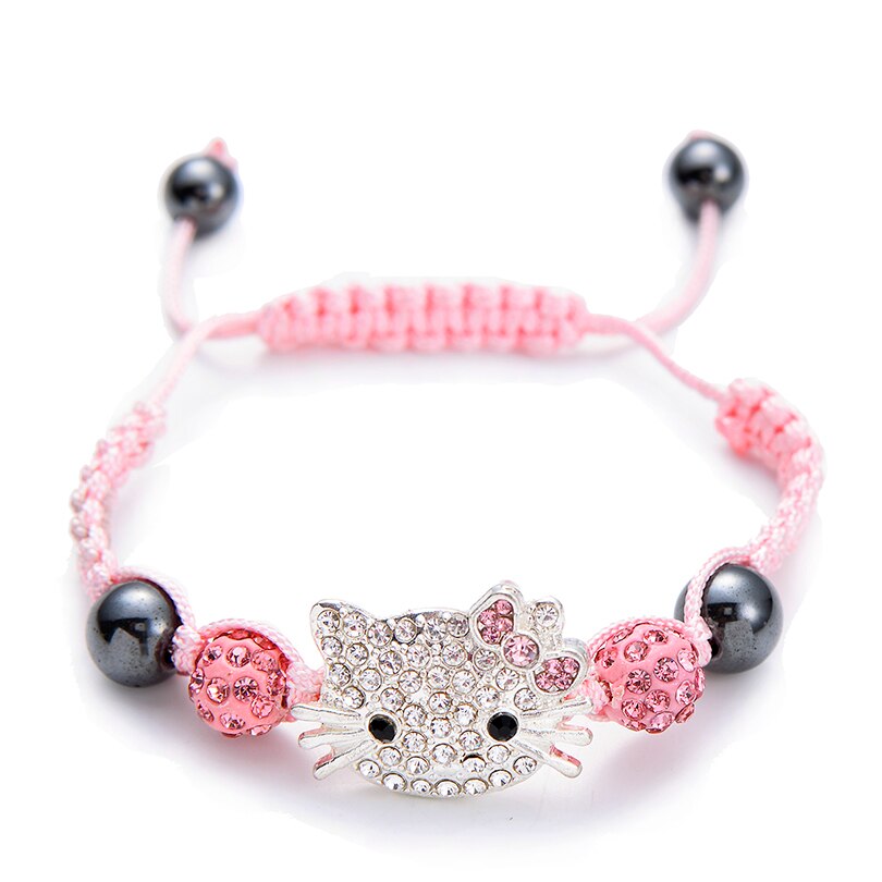 Kids Bracelet Children's Bracelet Connecte Handmade Cute Cat Bracelet for Girls Boys Crystal Beads Braid Charm Bracelets