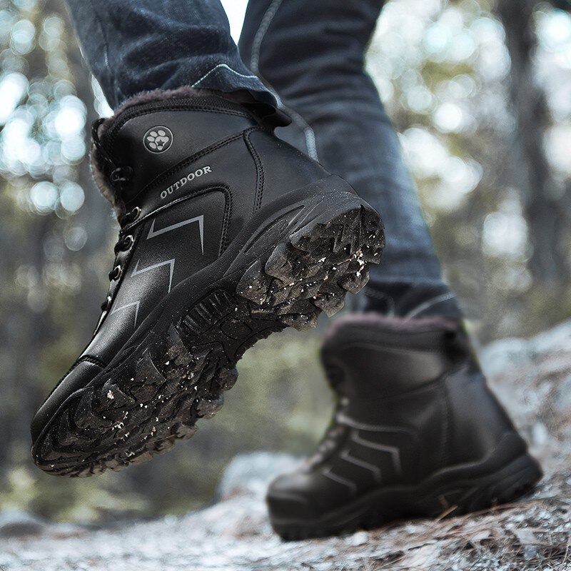 Læder mænd støvler vintersko mænd vandtætte snestøvler varme plys vinterfodtøj mænd afslappet støvle sneakers størrelse 39-48