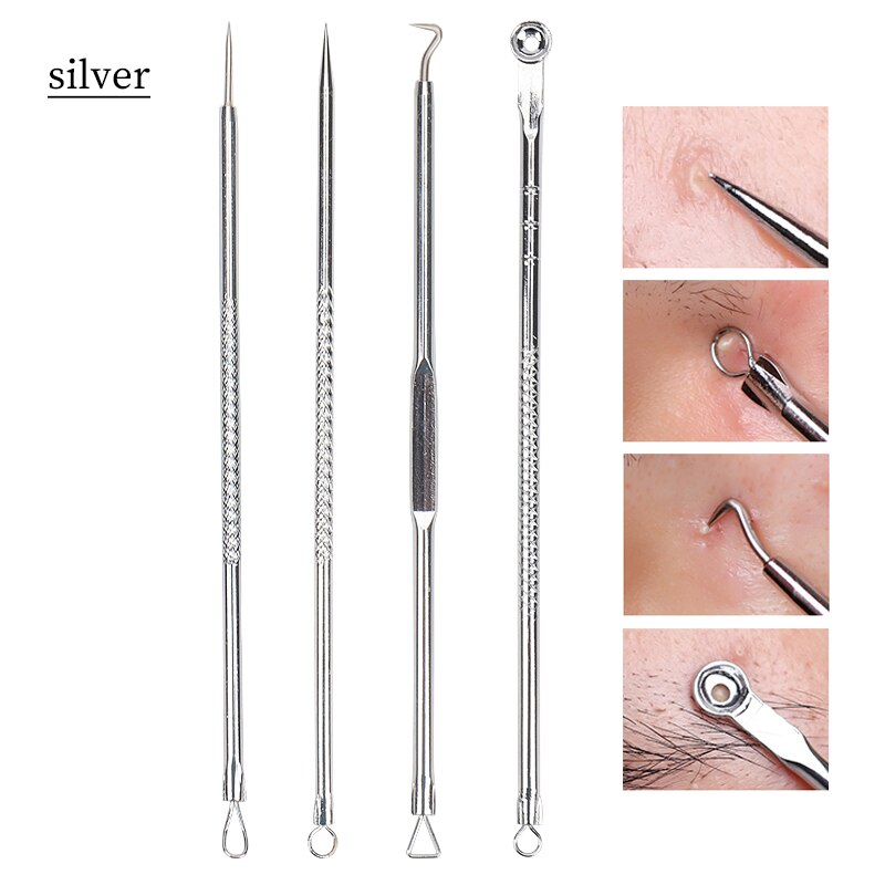 4pcs/set Rose Gold Blackhead Comedone Acne Pimple Belmish Extractor Vacuum Blackhead Remover Tool Spoon for Face Skin Care Tools: AA250-02