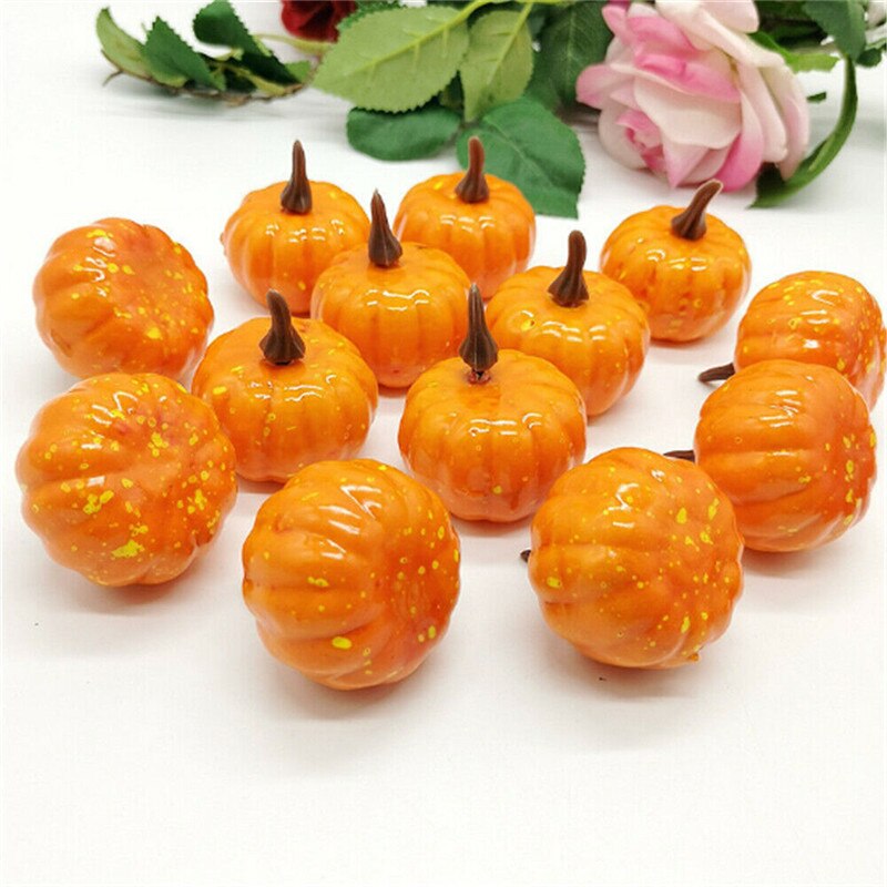 12 Uds Mini calabazas artificiales de espuma, calabazas doradas de otoño, calabazas de Halloween, calabaza, de Acción de Gracias, decoración del hogar
