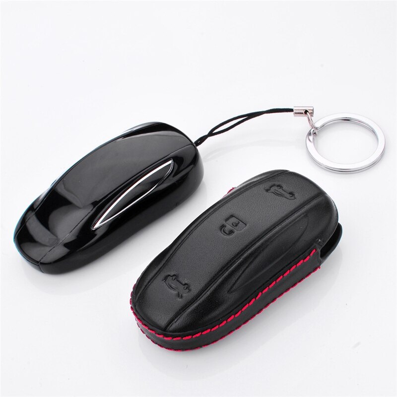 Lederen Auto Smart Afstandsbediening Sleutelhanger Case Houder Cover Key Protectior Voor Tesla Model X /S