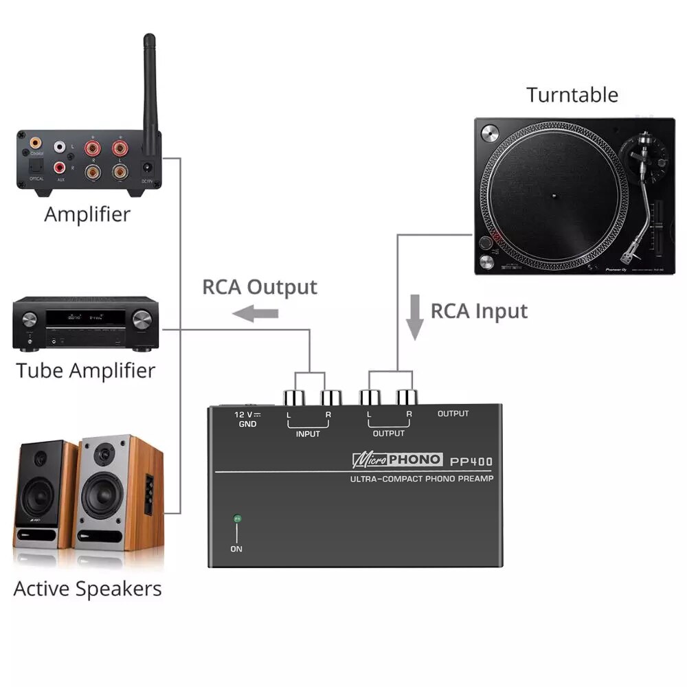 Preamplificatore preamplificatore Phono ultracompatto kebidumei con supporto RCA 1/4 pollici interfacce TRS preamplificatore Phono Preamp PP400