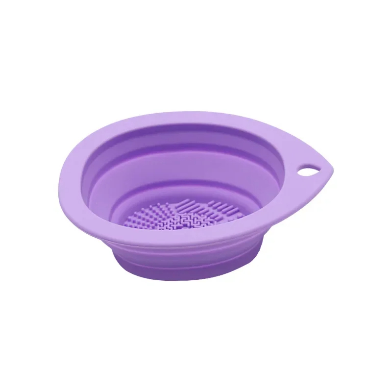 Limpiador de brochas de maquillaje de silicona, cuenco de limpieza de esponjas de polvo plegable, cepillos para sombra de ojos, estera suave de lavado, herramientas de belleza, caja de fregado: Morado
