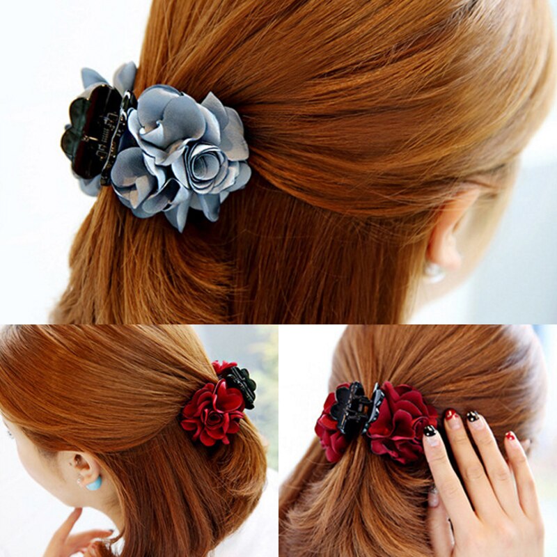 Cloth Rose Flower 1pc Women Ponytail Barrette Jaw Clip Double Sided Flower Accessories Decoration Bow Hair Claw