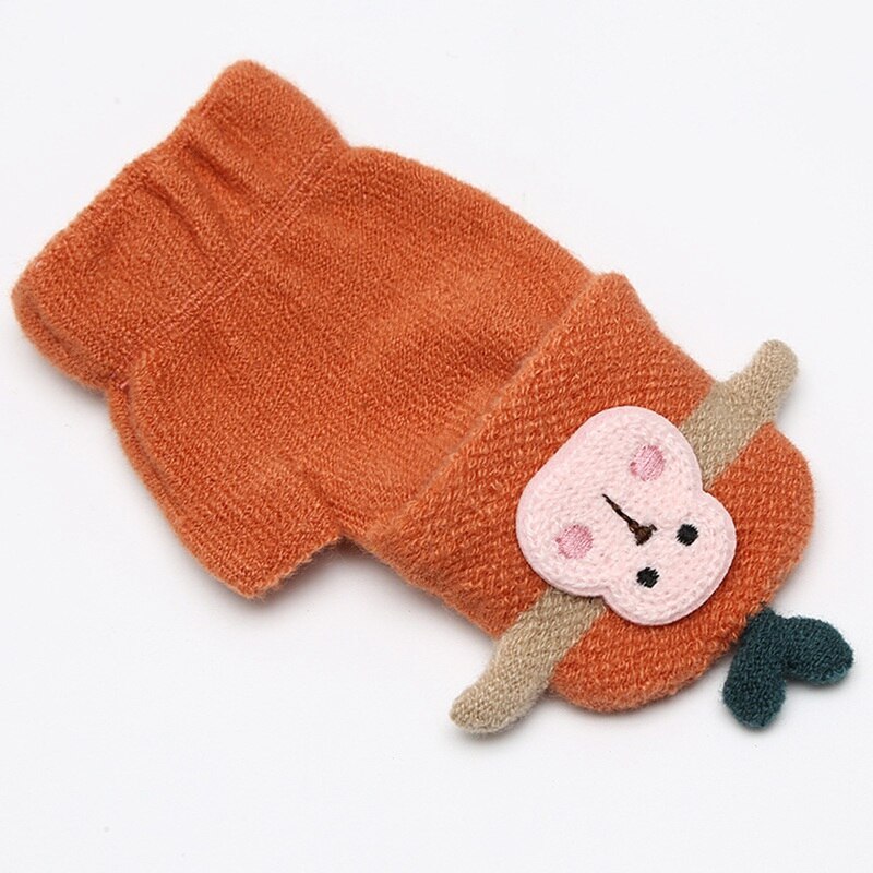 Cartoon Baby Gloves Boy Girl Winter Knitted Gloves Warm Convertible Flip Top Fingerless Mittens Gloves for Children Toddler Kid