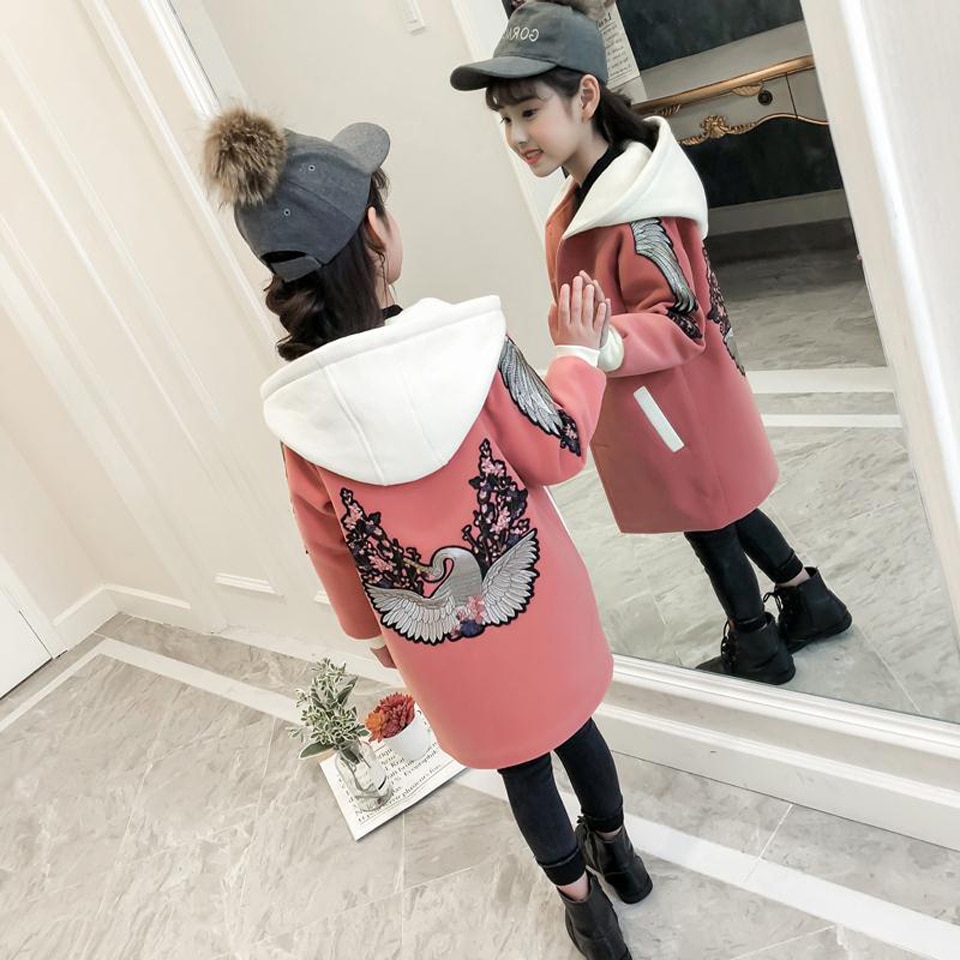 2019 Nuovi bambini di Inverno di Lana Giubbotti per Le Ragazze Lungo Vestiti Della Ragazza Bambini Spessore Caldo Cappotti Della Tuta Sportiva Del Denim di Cotone Con Cappuccio giacca