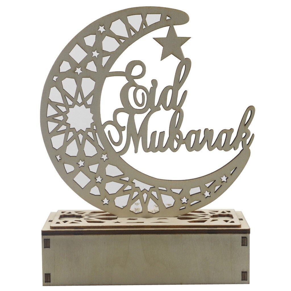 Houten Ramadan Eid Mubarak Decoraties Voor Huis Moon Star Led Kaarsen Licht Decoratieve Monteren/Demonteren 16X6X20cm: A