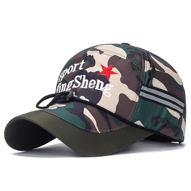 Casual Outdoor Sport Mannen Baseball Cap Met Touw Camouflage Brief Afdrukken Lange Rand Caps Lente Zomer Man Winddicht Zon Hoeden: blackish green 