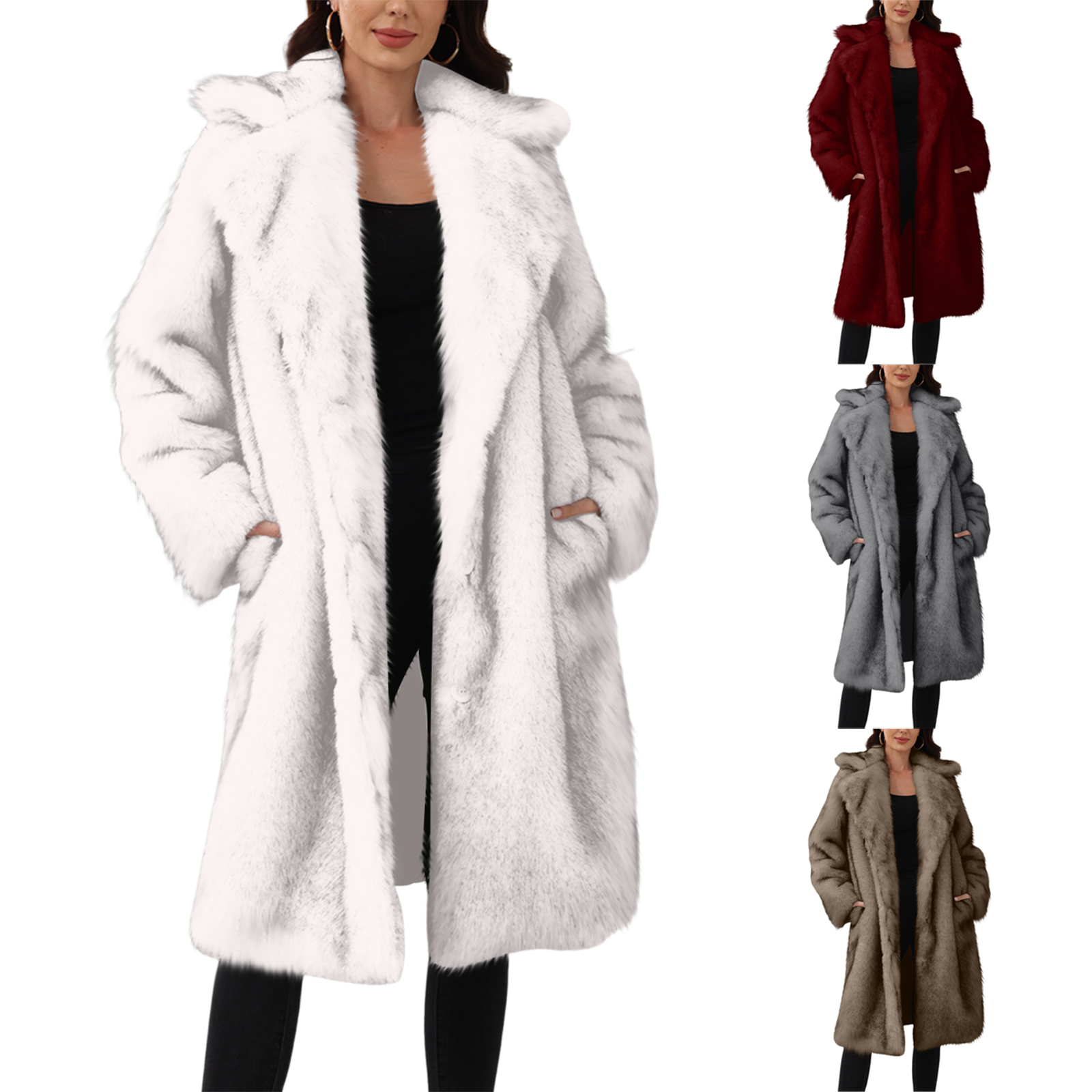 Women Fashionable Thermal Coat Simple Solid Color Long Sleeve Lapel Thicken Coat Female Winter Temperament Overcoat