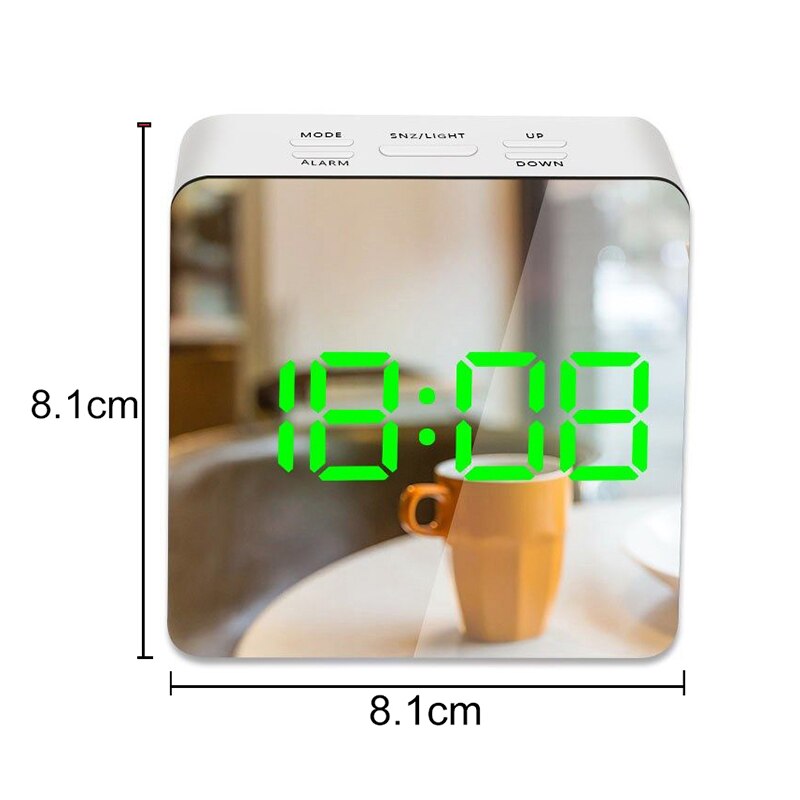 5Fuctions Button Digital Mirror LED Display Alarm Clock Desk Clock Temperature Calendar Snooze Function with USB 1pc 14x50x3.4cm