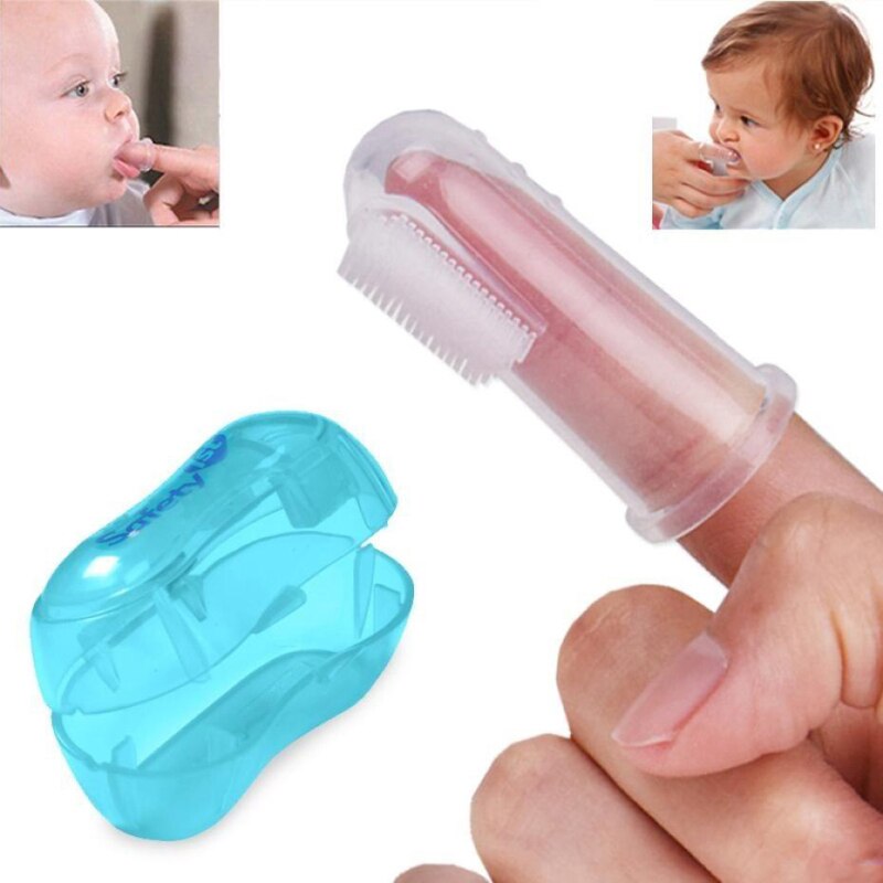 1Set Silicon Tandenborstel + Box Baby Vinger Tandenborstel Kids Tanden Schoon Soft Silicone Baby Tandenborstel Rubber Schoonmaken Baby borstel